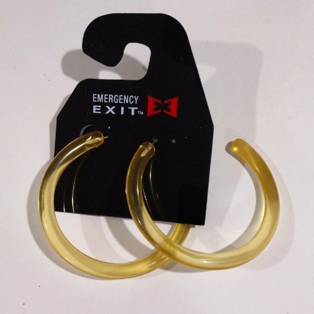 Chunky Yellow Half Hoop Big Earrings - Women's Fashion Jewelry - Picture 2 of 7